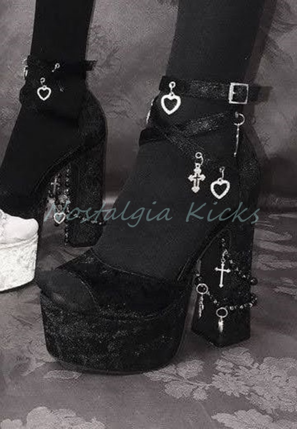 Street Fashion Dress - Gothic Black Velvet Platform High Heel