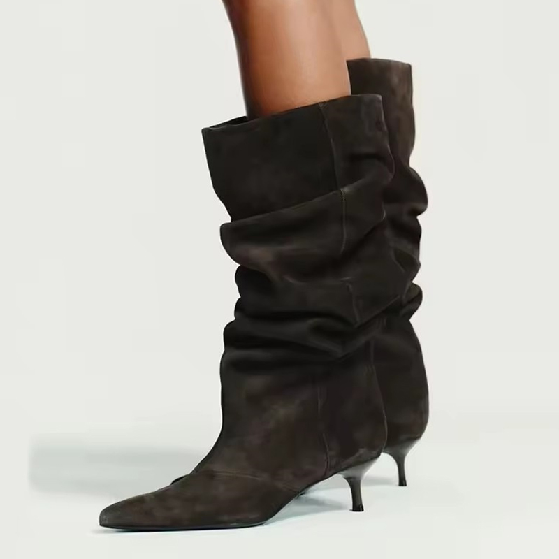 Street Fashion Runway - Liyke Runway Fashion Pleated Suede Knee