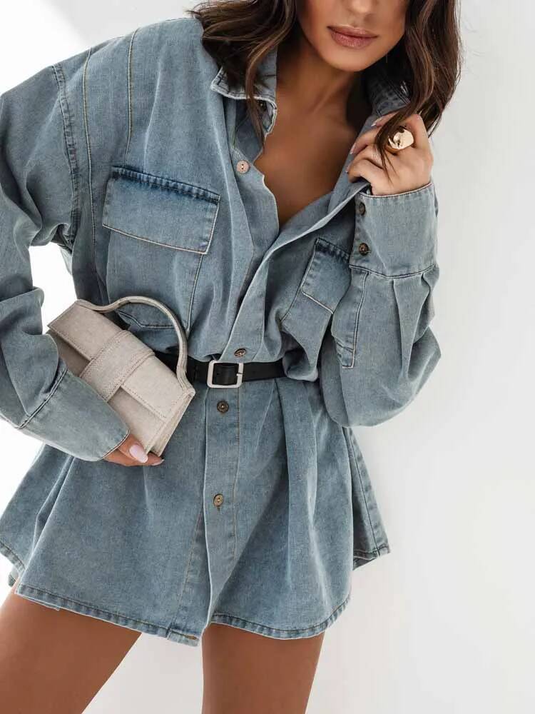 Women Denim Oversized Shirt Ja - Street Fashion Taiwan ulasan dan harga