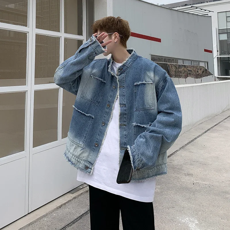 American Retro Hip Pop Raw Edg - Street Fashion Jacket Men ulasan dan harga