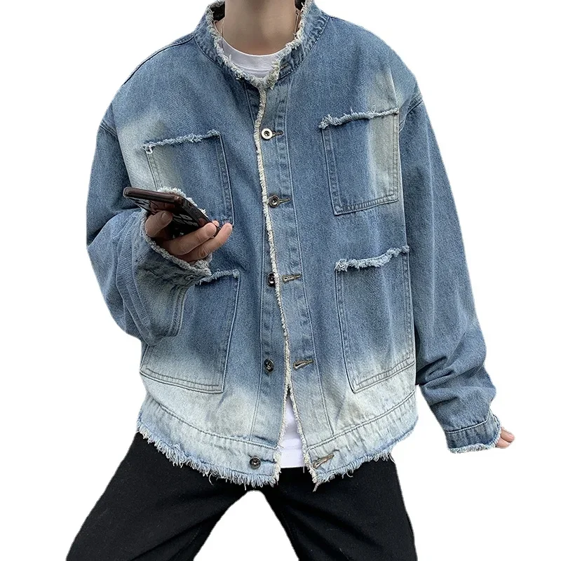 American Retro Hip Pop Raw Edg - Street Fashion Jacket Men ulasan dan harga