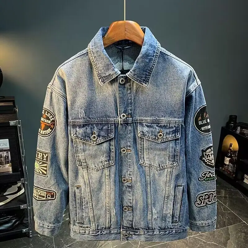 Men High Street Embroidery Pat - Street Fashion Jacket Men ulasan dan harga