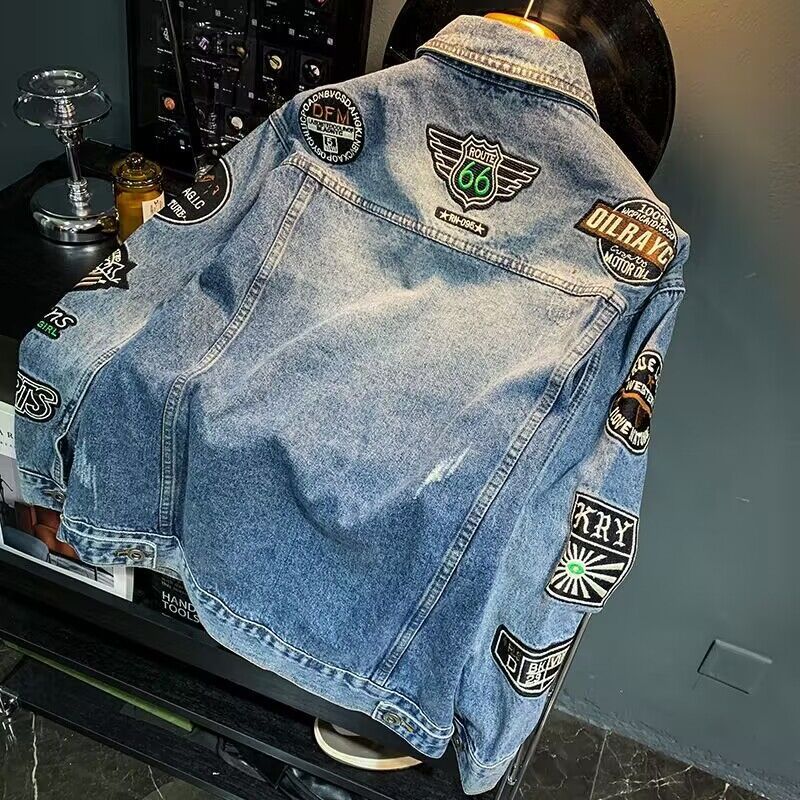 Men High Street Embroidery Pat - Street Fashion Jacket Men ulasan dan harga