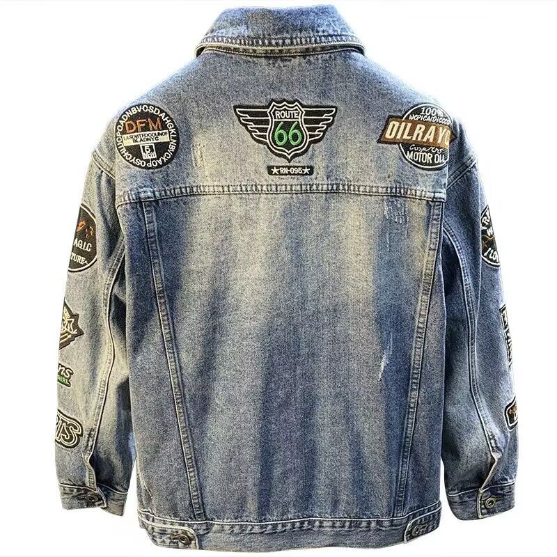 Men High Street Embroidery Pat - Street Fashion Jacket Men ulasan dan harga