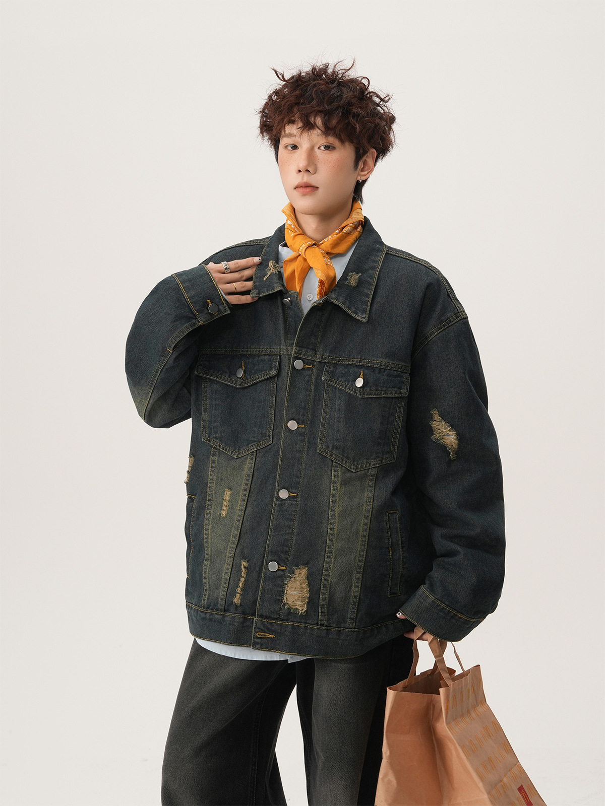 American High Street Ripped De - Street Fashion Jacket Men ulasan dan harga