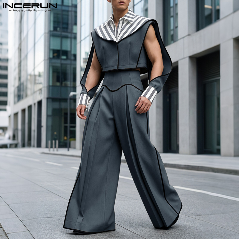 INCERUN Men Sets Patchwork Col - Street Fashion Jacket Men ulasan dan harga