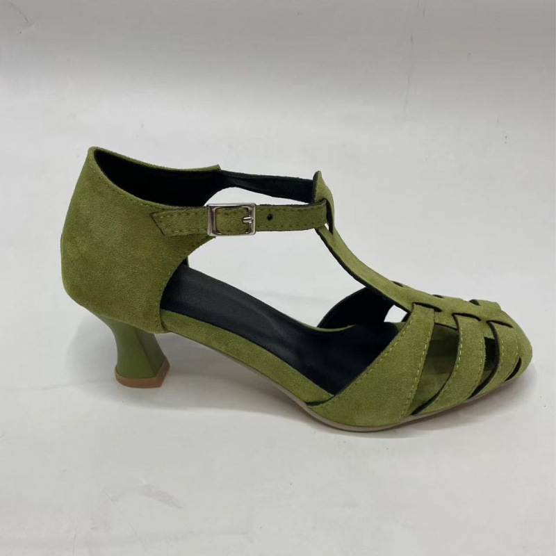 Women's Green Suede Kitten Hee - Street Fashion Dress ulasan dan harga