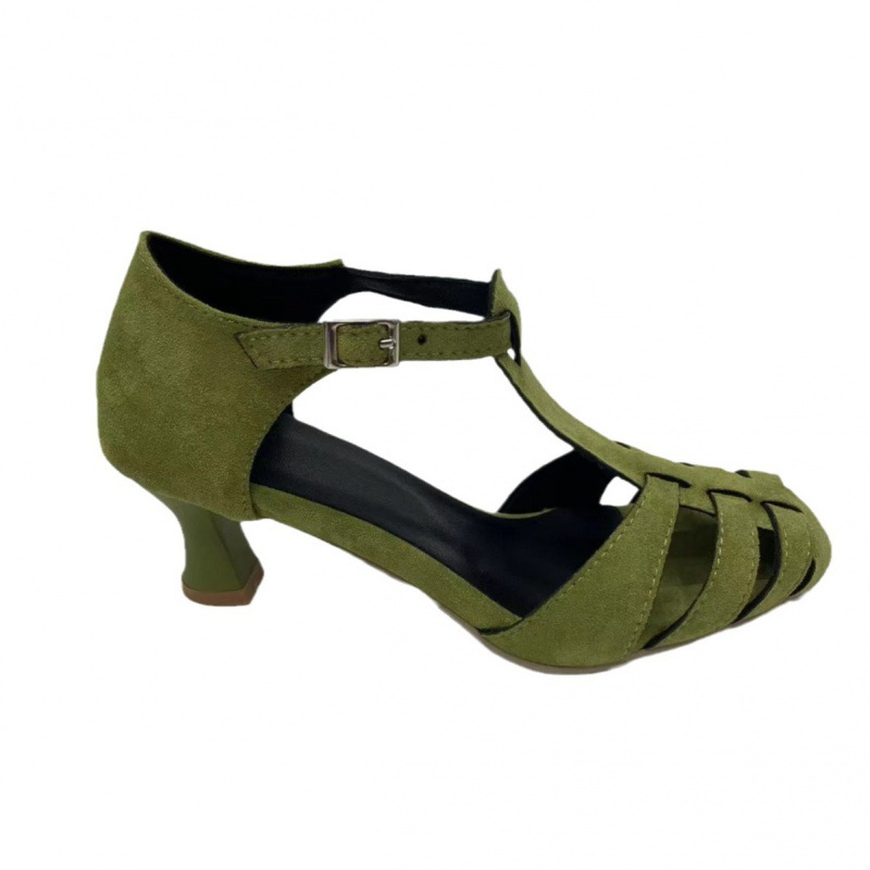 Women's Green Suede Kitten Hee - Street Fashion Dress ulasan dan harga