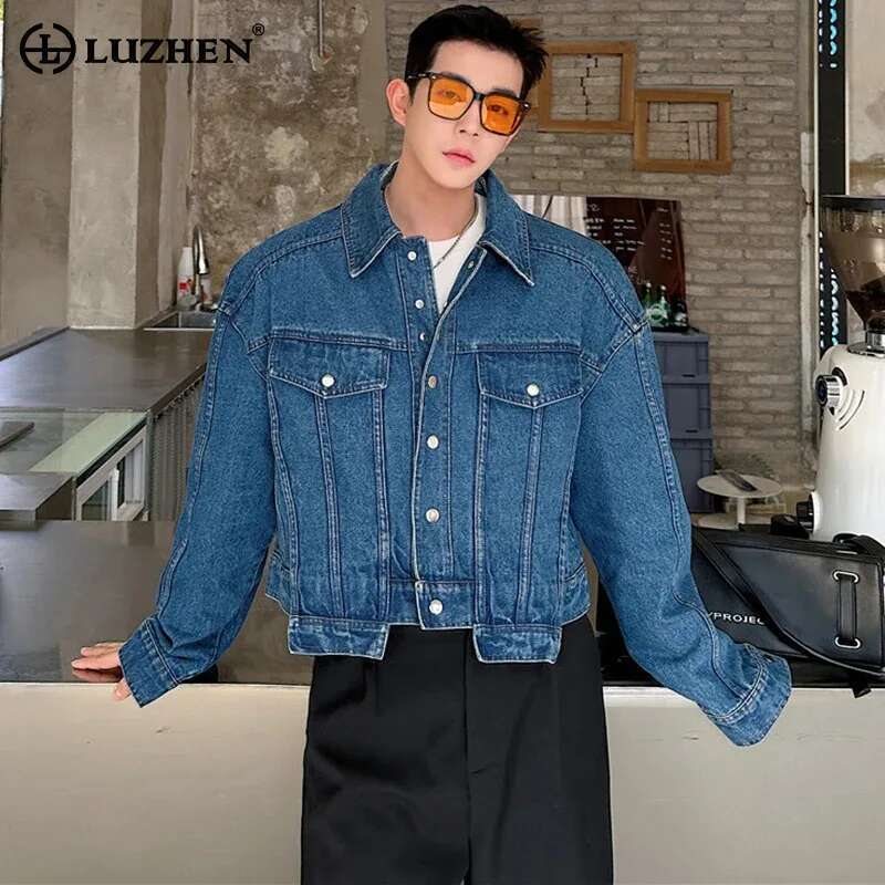 LUZHEN Personality Denim Short - Street Fashion Jacket Men ulasan dan harga