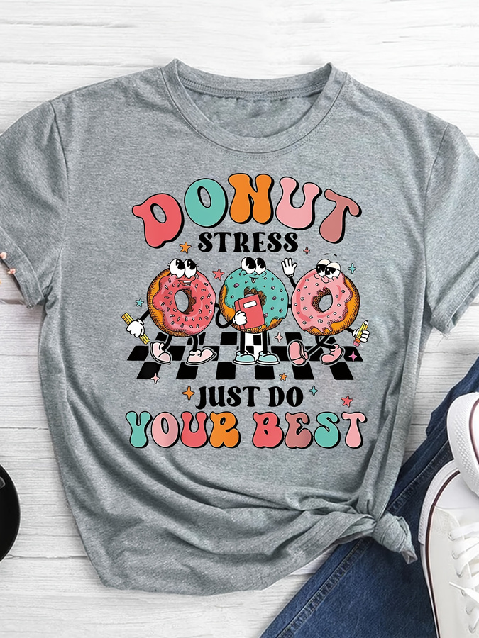 Cartoon Donut Print T-shirt, S - Street Fashion Trend 2025 ulasan dan harga