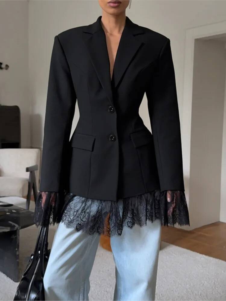 Elegant Lace Blazer Coat Women - Street Fashion Taiwan ulasan dan harga