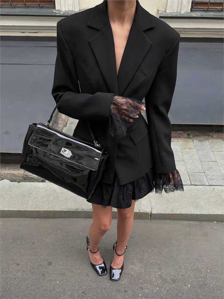 Elegant Lace Blazer Coat Women - Street Fashion Taiwan ulasan dan harga