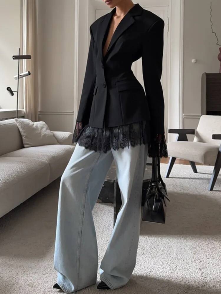 Elegant Lace Blazer Coat Women - Street Fashion Taiwan ulasan dan harga