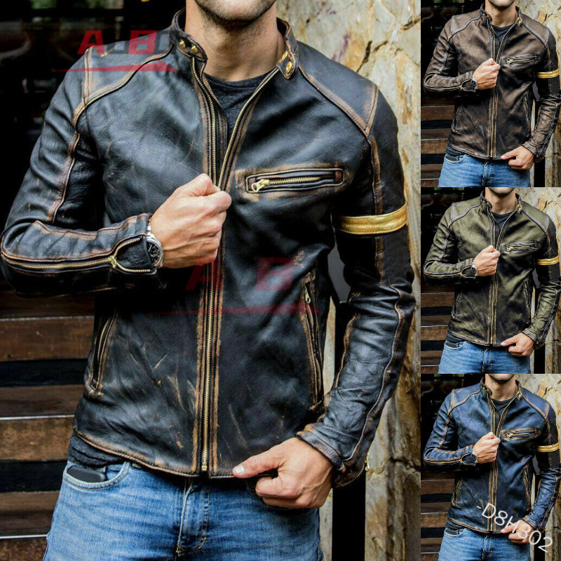 Motorcycle Retro Leather Jacke - Street Fashion Jacket Men ulasan dan harga