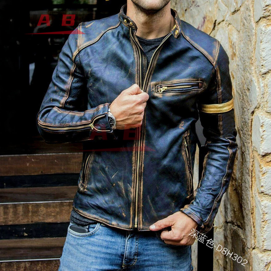 Motorcycle Retro Leather Jacke - Street Fashion Jacket Men ulasan dan harga