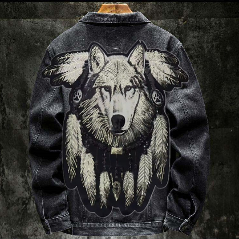 America Vintage Heavy Wolf Emb - Street Fashion Jacket Men ulasan dan harga