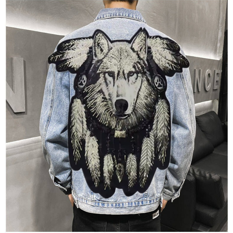 America Vintage Heavy Wolf Emb - Street Fashion Jacket Men ulasan dan harga