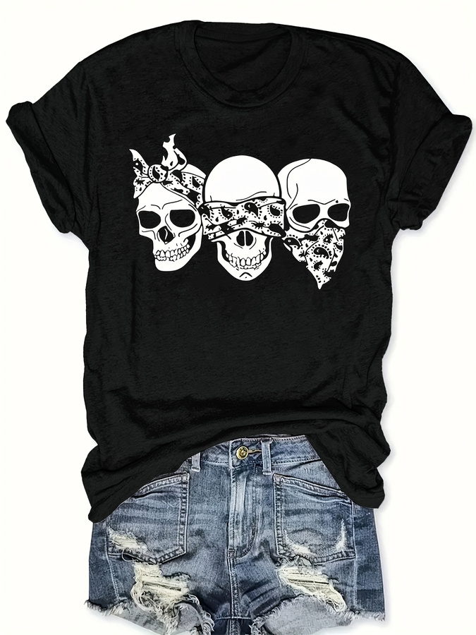 Happy Cartoon Skull T-Shirt, L - Street Fashion Trend 2025 ulasan dan harga