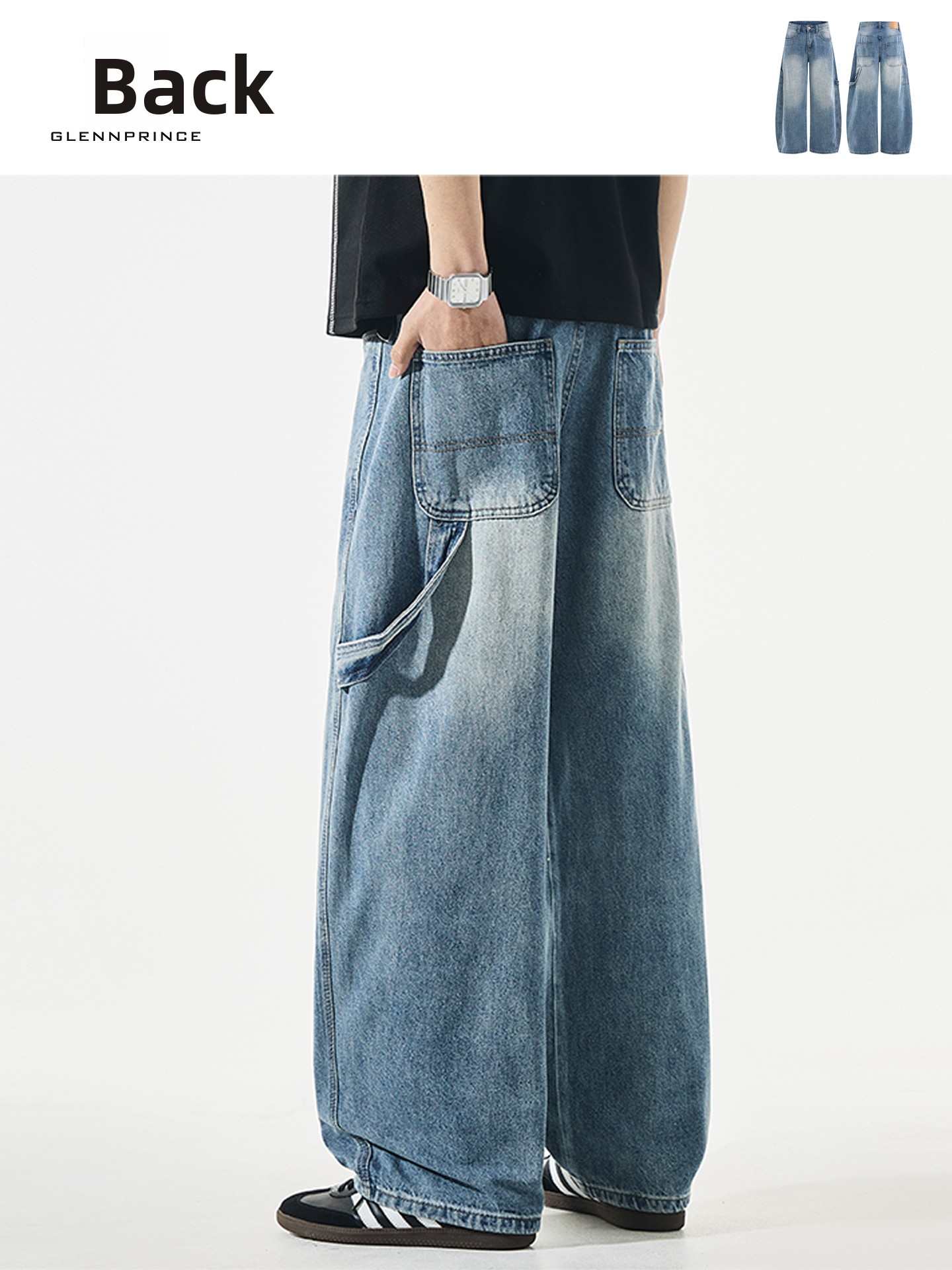 Washed Vintage Men's Wide Leg  - Street Fashion Youth ulasan dan harga