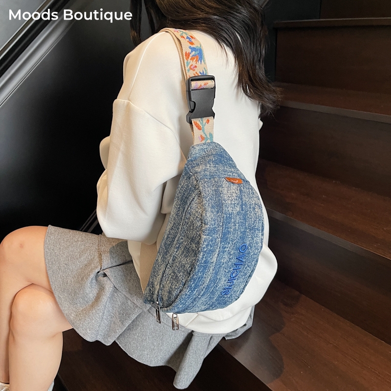 Denim Blue Chest Bags For Wome - Street Fashion Trend 2025 ulasan dan harga
